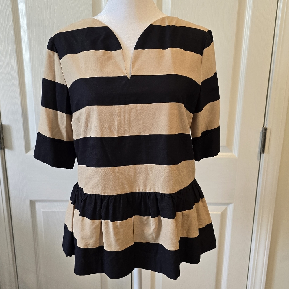 PIAZZA SEMPIONE Peplum Top Black & Tan Stripes - Women's SIZE EU40 USA 8